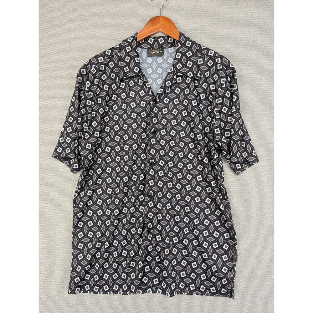 Pop Icon Black Silver Y2K 2000 Men’s Button Up Shirt Medium USA -1125E154